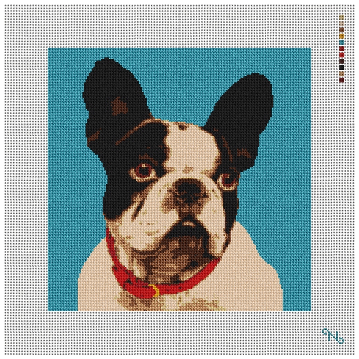 French Bulldog Needlepoint Kit Stitched Preview