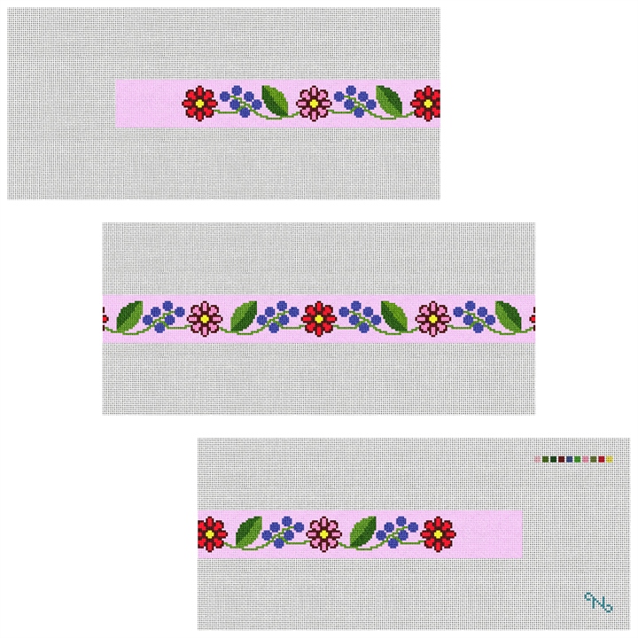 Fresh Floral Needlepoint Belt Kit Stitched Preview