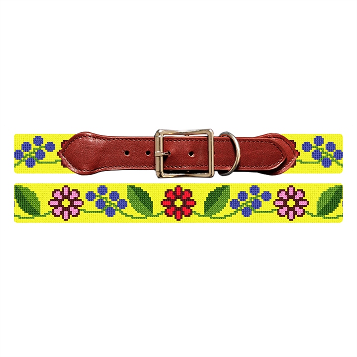 Fresh Floral Needlepoint Dog Collar