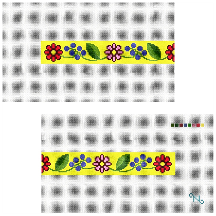 Fresh Floral Needlepoint Dog Collar Kit Stitched Preview