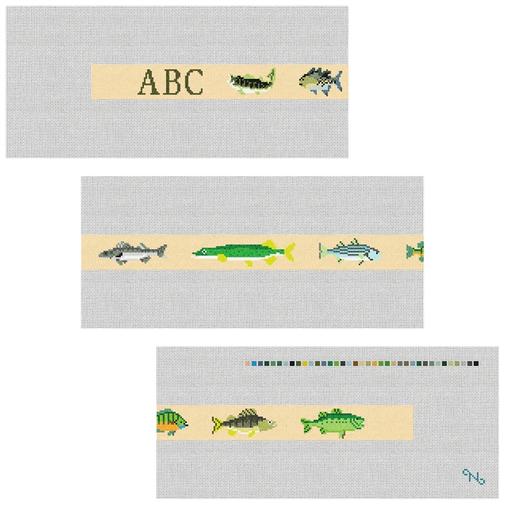 Freshwater Fishing Needlepoint Belt Kit Stitched Preview