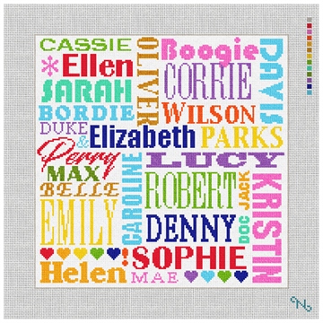 Fun Family Names Needlepoint Pillow Kit Stitched Preview