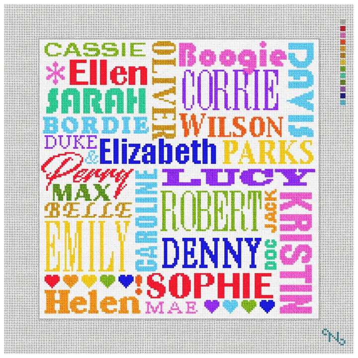 Fun Family Names Needlepoint Pillow Kit Stitched Preview