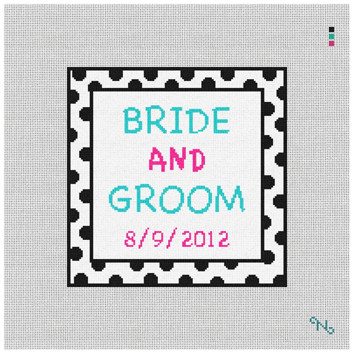 Funky Needlepoint Ring Bearer Pillow Kit Stitched Preview
