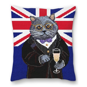 Gentleman Cat Needlepoint Pillow