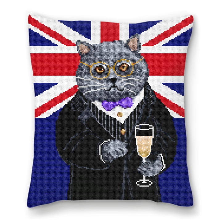 Gentleman Cat Needlepoint Pillow