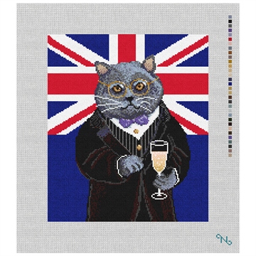 Gentleman Cat Needlepoint Pillow Kit Stitched Preview