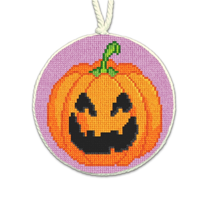Ghastly Pumpkin Grin Needlepoint Ornament