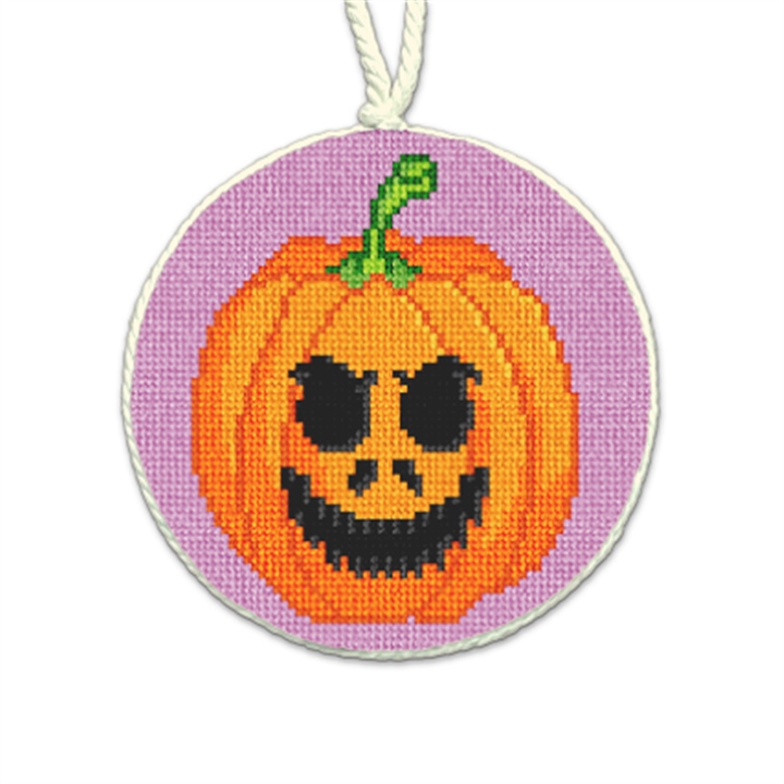 Ghostly Pumpkin Grin Needlepoint Ornament