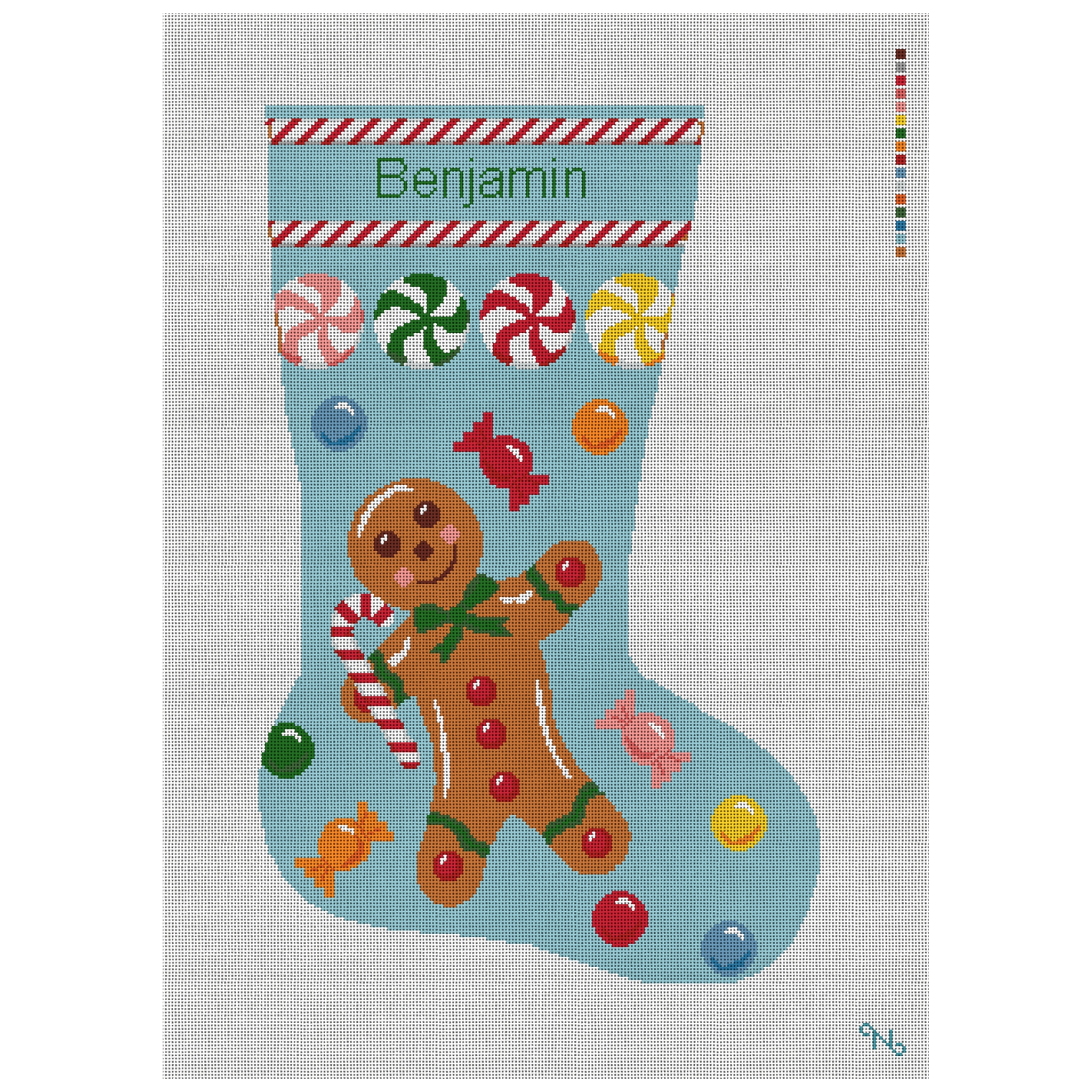 Gingerbread Man Blue Stocking Needlepoint Kit