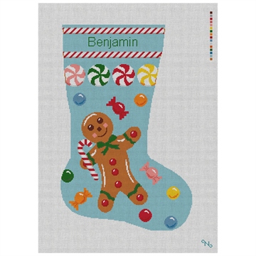 Gingerbread Man Blue Stocking Needlepoint Kit
