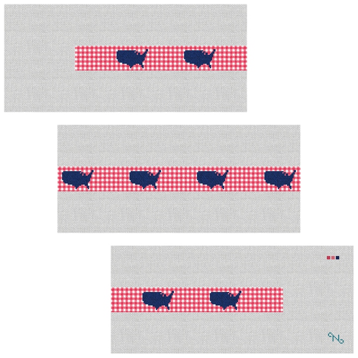 Gingham America Needlepoint Belt Kit Stitched Preview