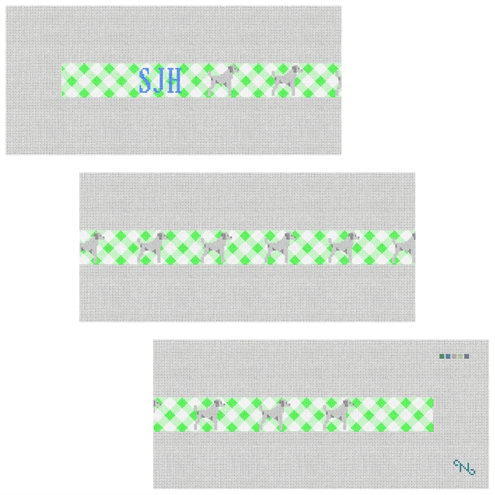 Gingham and Dog Preppy Needlepoint Belt Kit Stitched Preview