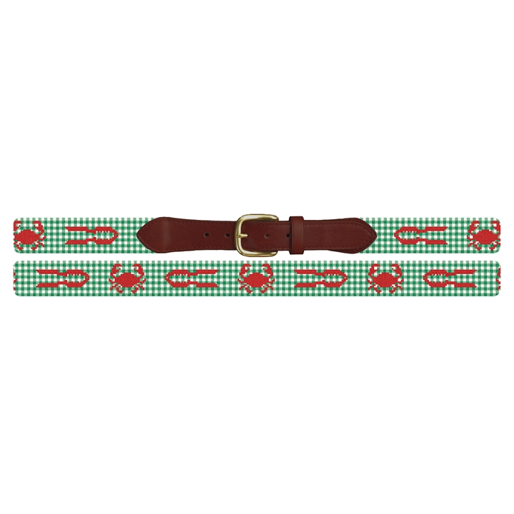 Gingham Crab and Cracker Needlepoint Belt