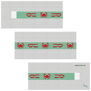 Gingham Crab and Cracker Needlepoint Belt Kit Stitched Preview