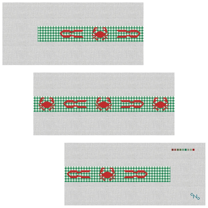 Gingham Crab and Cracker Needlepoint Belt Kit Stitched Preview