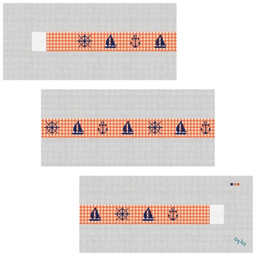Gingham Nautical Needlepoint Belt Kit Stitched Preview