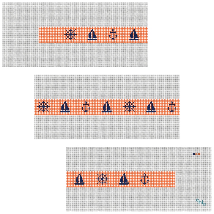 Gingham Nautical Needlepoint Belt Kit Stitched Preview