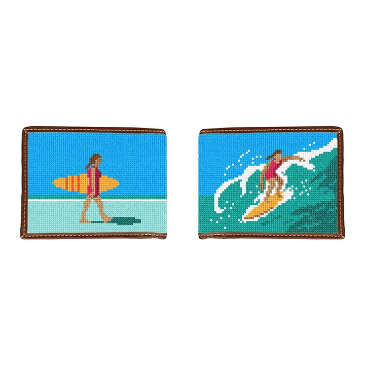 Girl Surfing Needlepoint Wallet