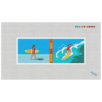 Girl Surfing Needlepoint Wallet Kit Stitched Preview