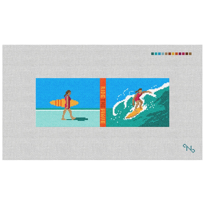 Girl Surfing Needlepoint Wallet Kit Stitched Preview