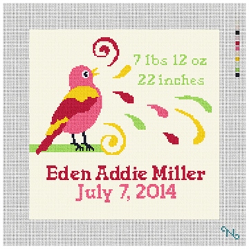 Girls Bird Bath Baby Needlepoint Kit Stitched Preview