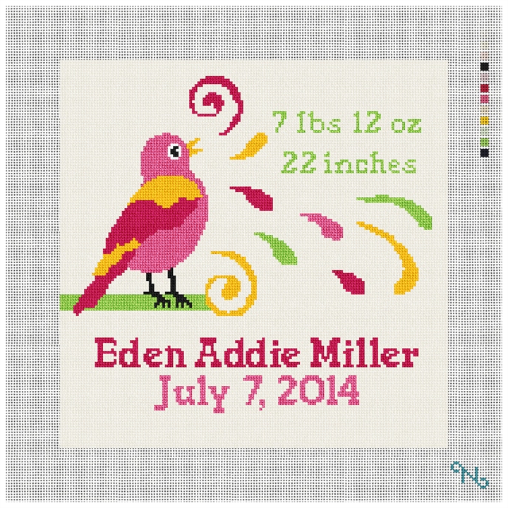 Girls Bird Bath Baby Needlepoint Kit Stitched Preview