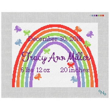 Girls Rainbow Announcement Needlepoint Kit Stitched Preview