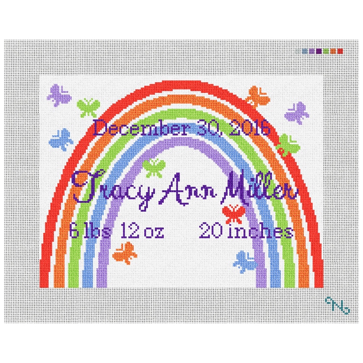 Girls Rainbow Announcement Needlepoint Kit Stitched Preview