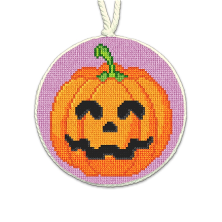 Glaring Pumpkin Grin Needlepoint Ornament