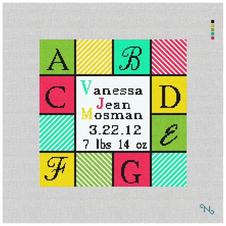 Glendale Birth Announcement Needlepoint Kit Stitched Preview