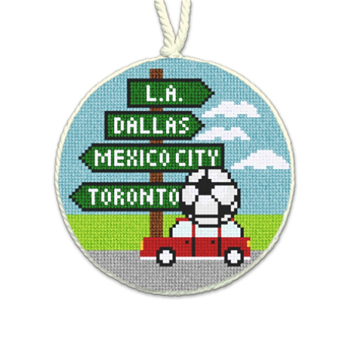 Global Soccer Kickoff Needlepoint Ornament