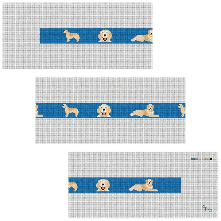 Golden Retriever Needlepoint Belt Kit Stitched Preview
