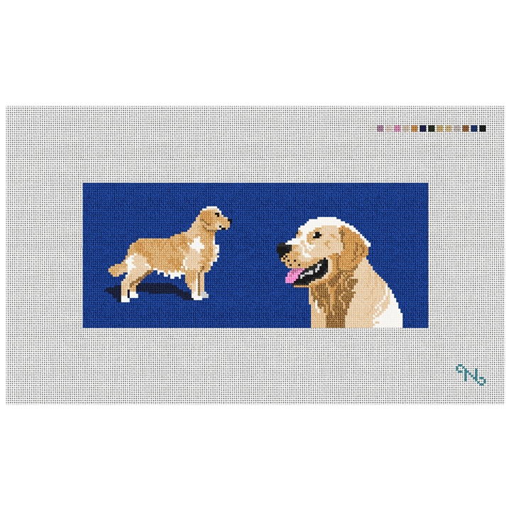 Golden Retriever Needlepoint Flask Kit Stitched Preview