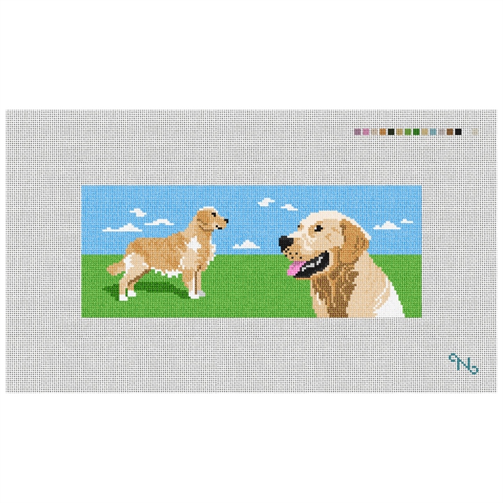 Golden Retriever Needlepoint Wallet Kit Stitched Preview