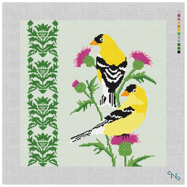 Goldfinch Needlepoint Kit Stitched Preview