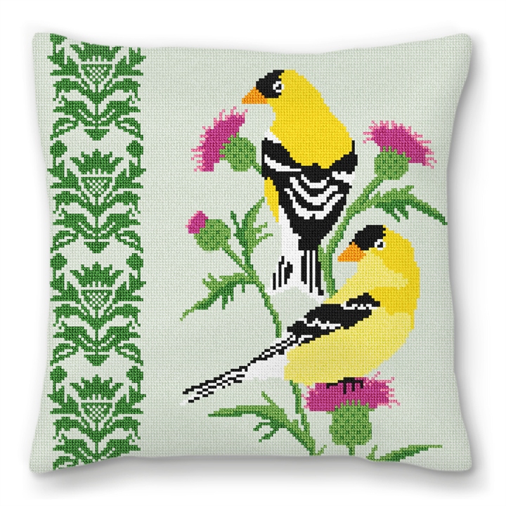 Goldfinch Needlepoint Pillow
