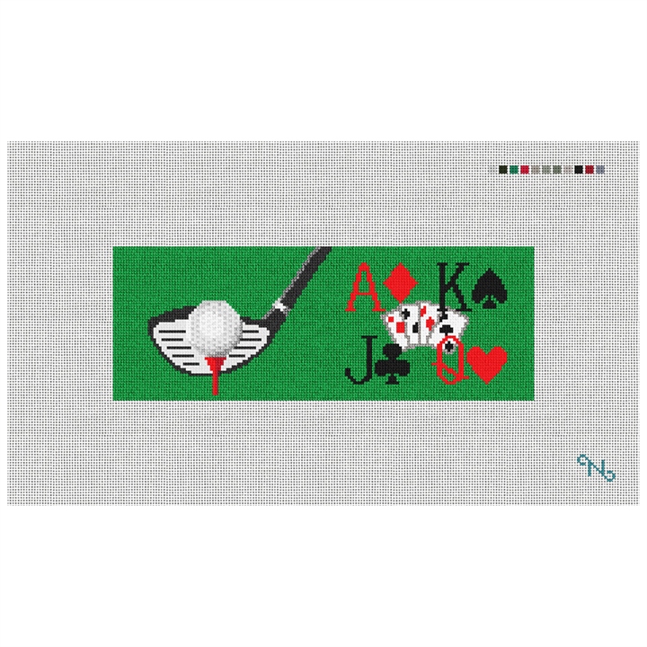 Golf and Poker Needlepoint Wallet Kit Stitched Preview