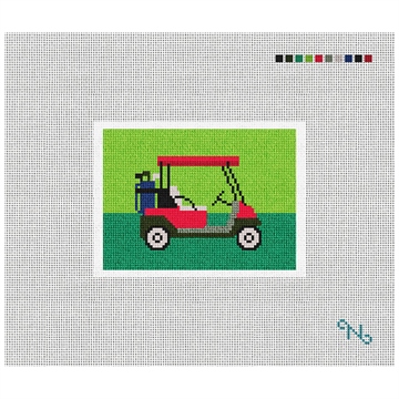 Golf Cart Needlepoint Card Wallet Kit Stitched Preview