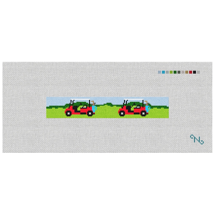 Golf Cart Needlepoint Key Fob Kit Stitched Preview