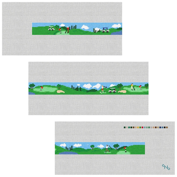 Golf Day Needlepoint Belt Kit Stitched Preview