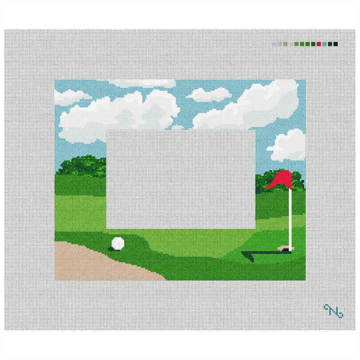 Golf Green Picture Frame Needlepoint Kit Stitched Preview