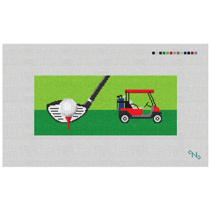 Golf Needlepoint Flask Kit Stitched Preview