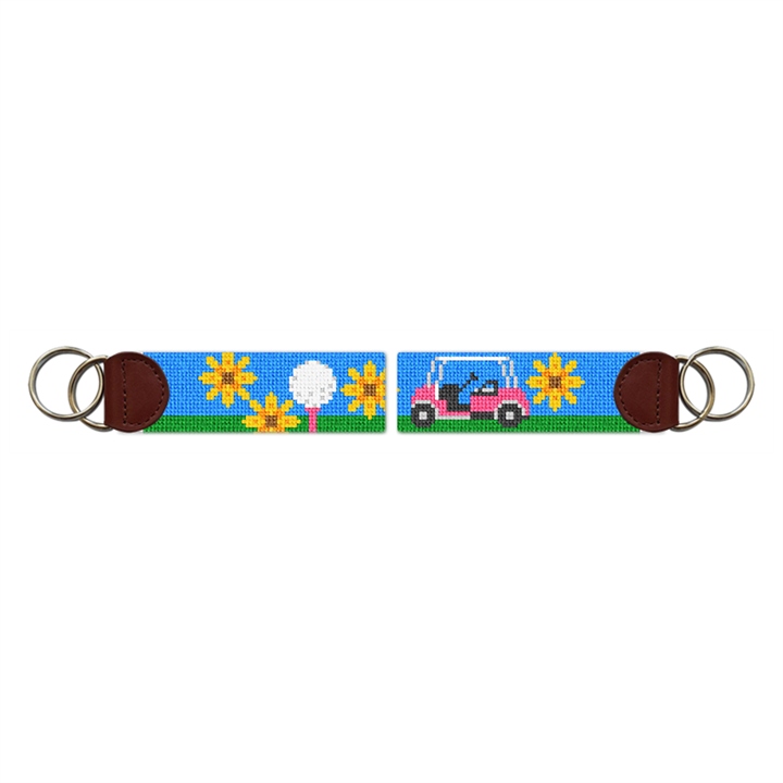 Golfing Girl Needlepoint Key Fob