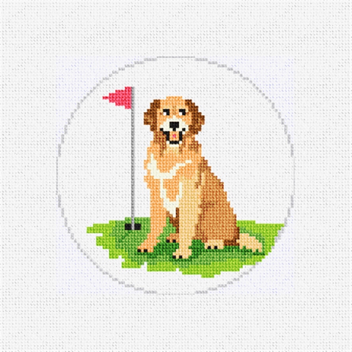 Golfing Golden Retriever Needlepoint Ornament Kit