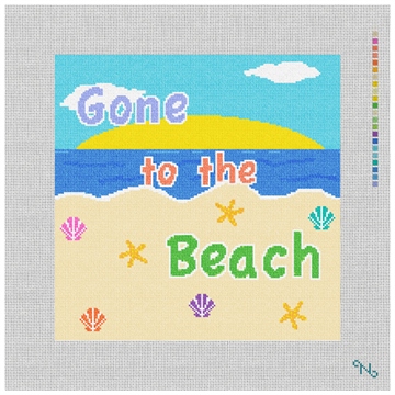 Gone to the Beach Pillow Needlepoint Kit Stitched Preview