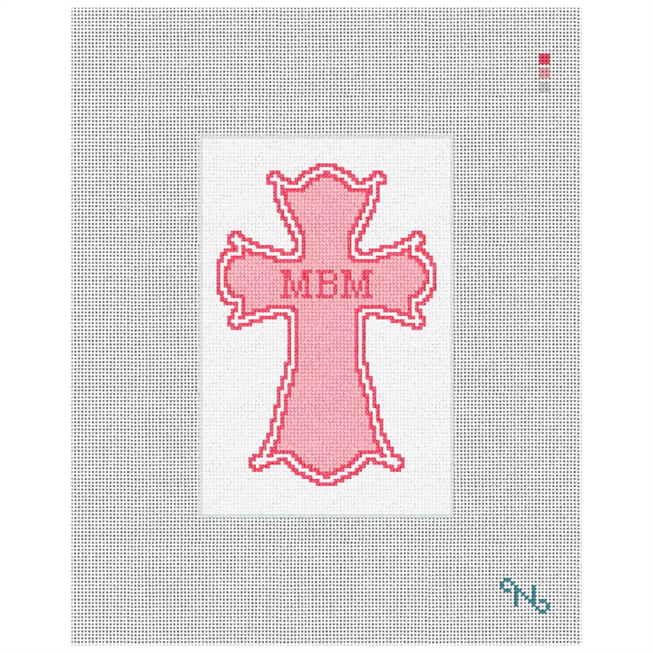 Gothic Cross Pink Needlepoint Ornament Kit Stitched Preview