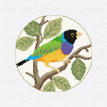 Gouldian Finch Needlepoint Ornament Kit Stitched Preview