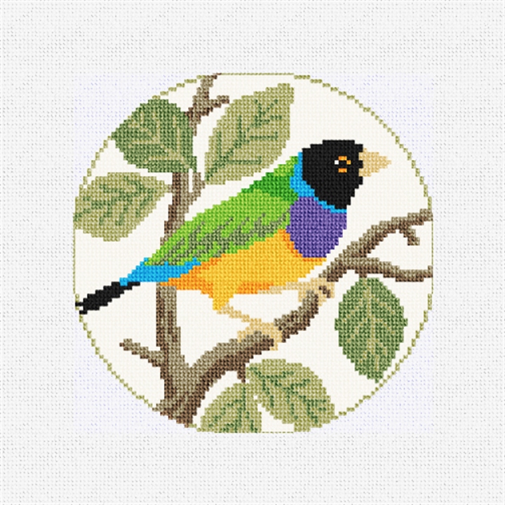 Gouldian Finch Needlepoint Ornament Kit Stitched Preview