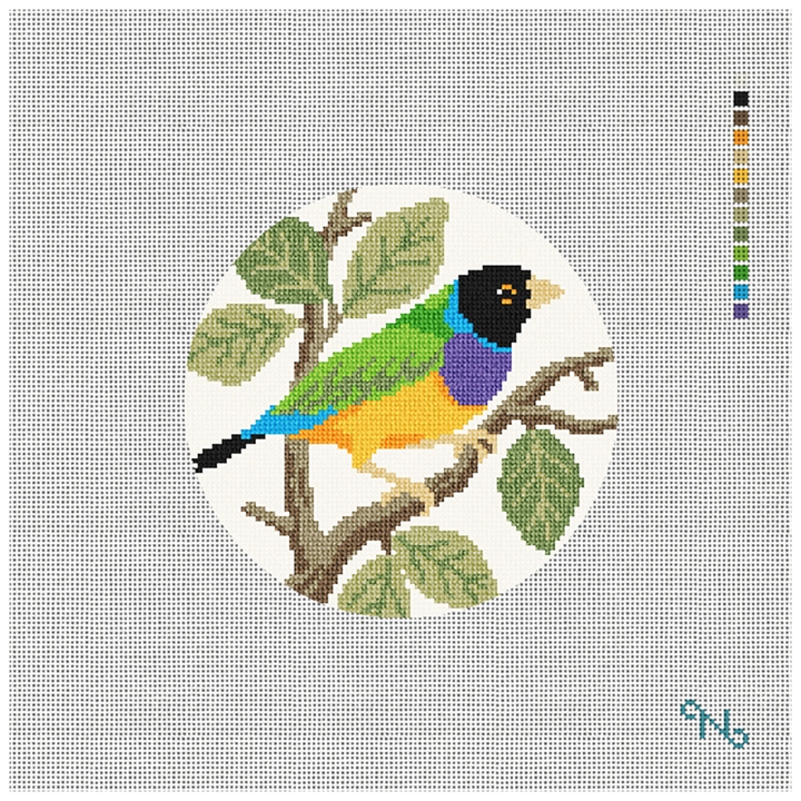 Gouldian Finch Needlepoint Ornament Kit Stitched Preview